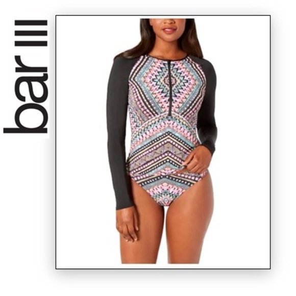 LAST ONE~Bar Iii Printed Long Sleeve Rash Guard~Neon Tribal - Picture 2 of 7